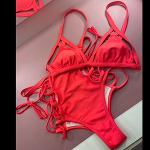 Bright Orange Sexy Cut-Out Bikini Set